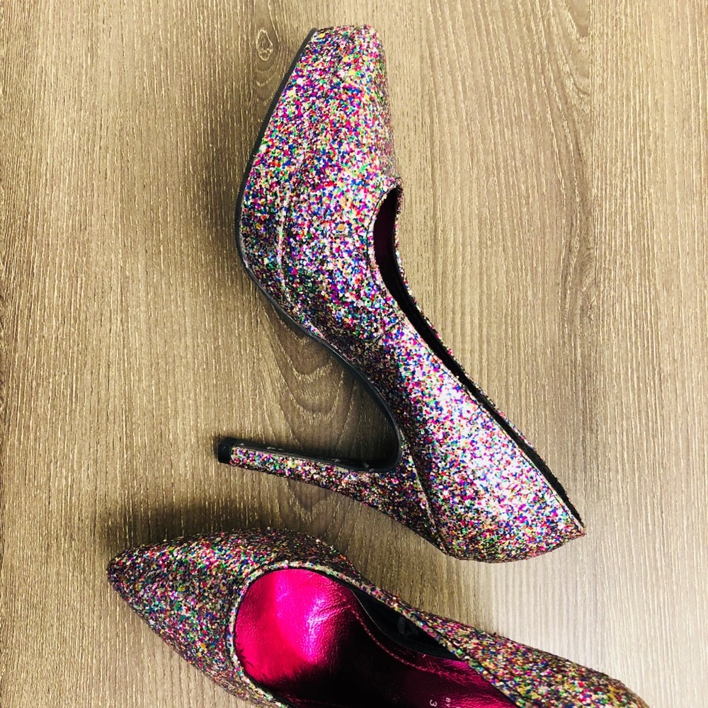 H&M Divided Multi Glitter Platform Pumps Heels - Picture 4 of 8